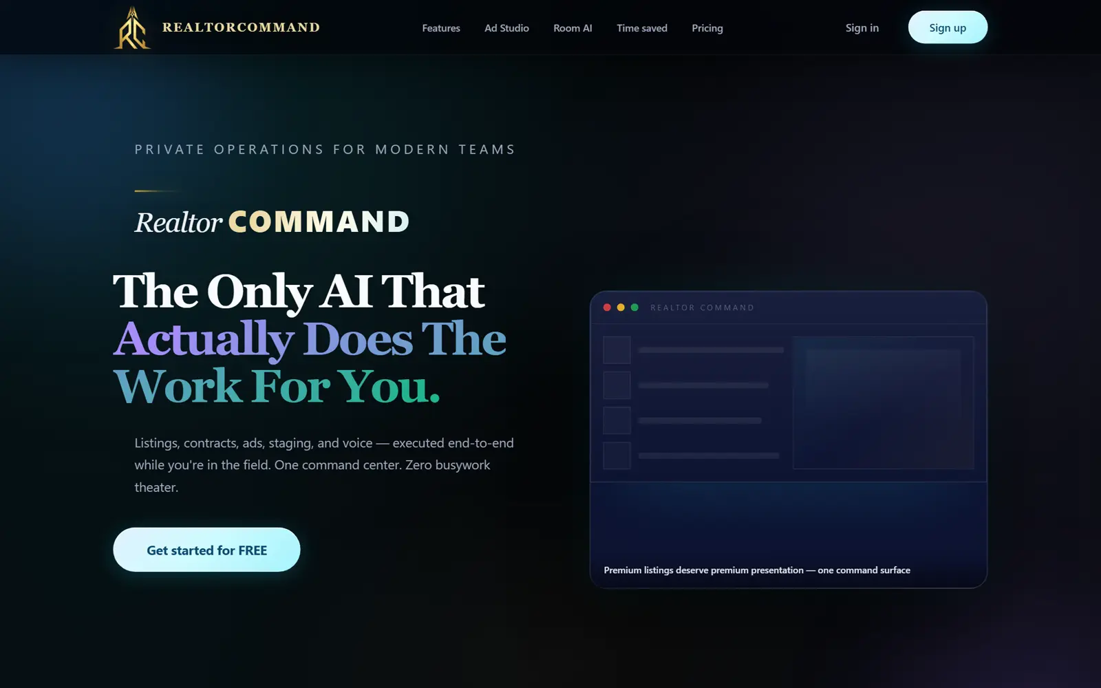 RealtorCommand landing - the AI command center for realtors